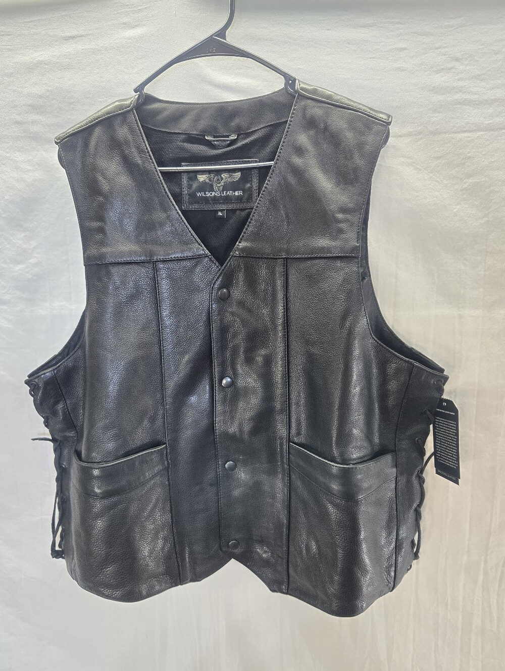 Wilsons Men's Size XL Black Leather Button Front Braided Vest New with Tags